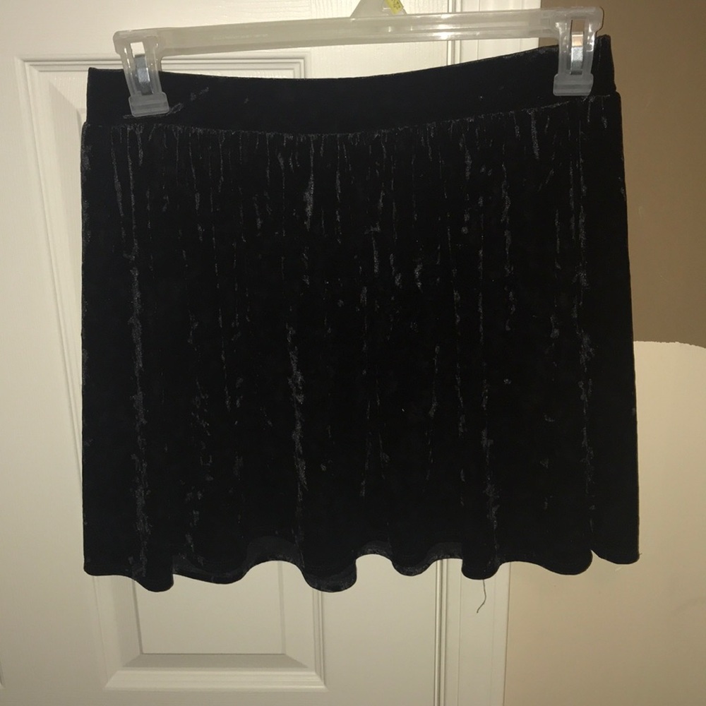 Black Crushed Velvet Skater Skirt